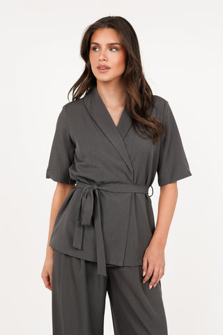 Blazer dames met ceintuur grijs - Mia