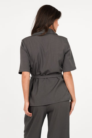 Blazer dames met ceintuur grijs - Mia