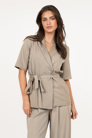 Blazer dames met ceintuur taupe - Mia