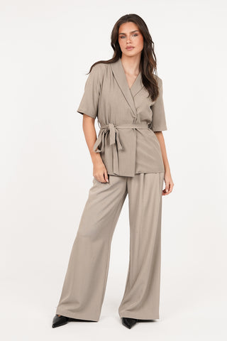 Blazer dames met ceintuur taupe - Mia