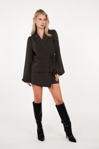 Blazer met strikdetail bruin - Bobbie