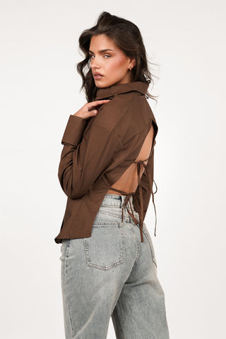 Blouse dames getailleerd bruin - Layla