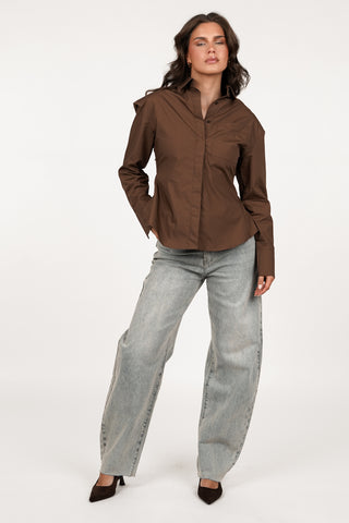 Blouse dames getailleerd bruin - Layla