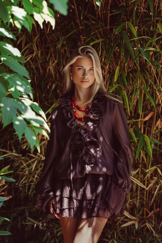 Blouse jurk met rozen bruin - Heaven