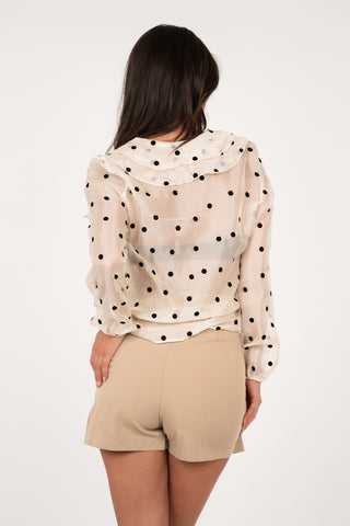 Blouse met stippen en ruffles beige - Cleo