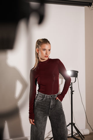 Bodysuit met col burgundy - Kaya
