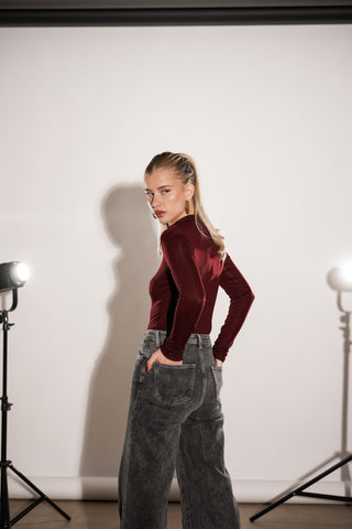 Bodysuit met col burgundy - Kaya