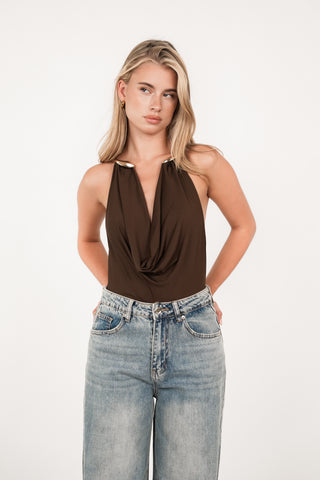 Bodysuit met gouden detail bruin - Cato