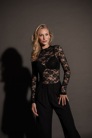Bodysuit met kant en mesh zwart - Essie