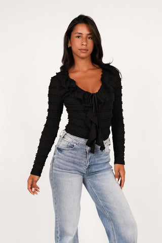 Bodysuit met ruffles zwart - Grace