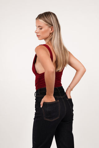 Bodysuit met v-hals bordeaux - Doris