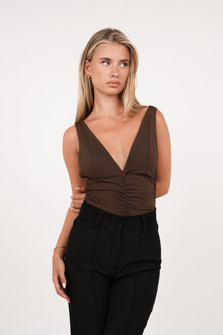 Bodysuit met v-hals bruin - Doris