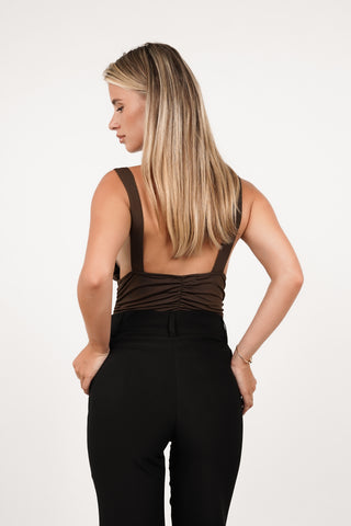 Bodysuit met v-hals bruin - Doris