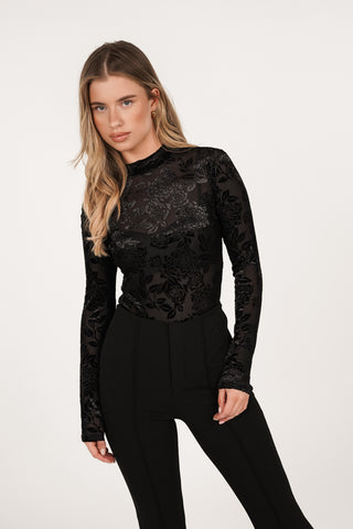 Bodysuit see-trough met print zwart - Zara