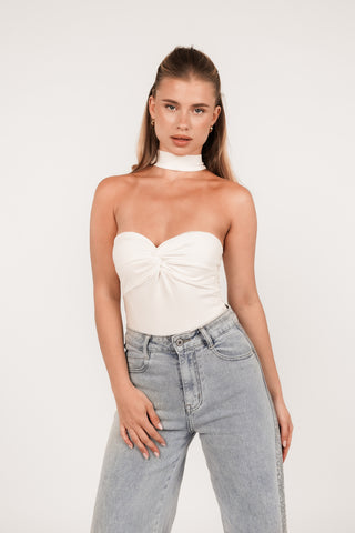 Bodysuit strapless met choker wit - Sascha