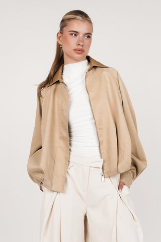 Bomberjack met leatherlook kraag camel - Vienna