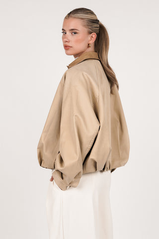 Bomberjack met leatherlook kraag camel - Vienna