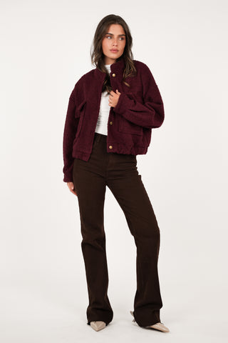 Bomberjacket teddy bordeaux rood - Kirsten