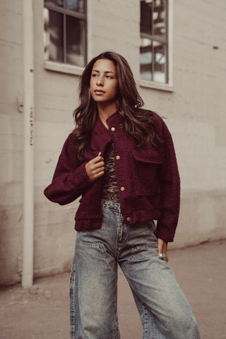 Bomberjacket teddy bordeaux rood - Kirsten