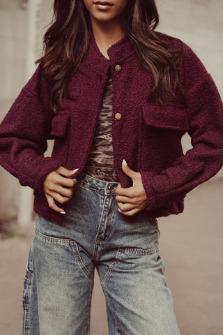 Bomberjacket teddy bordeaux rood - Kirsten