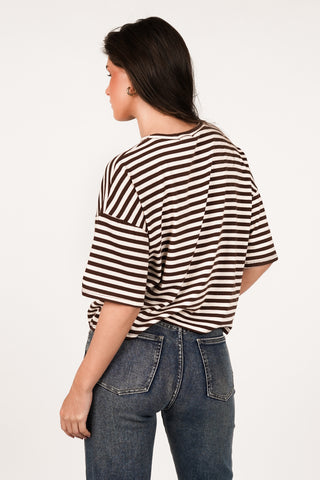 Boxy t-shirt gestreept beige/bruin - Zenna