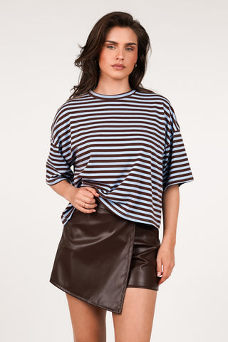 Boxy t-shirt gestreept blauw/bruin - Zenna