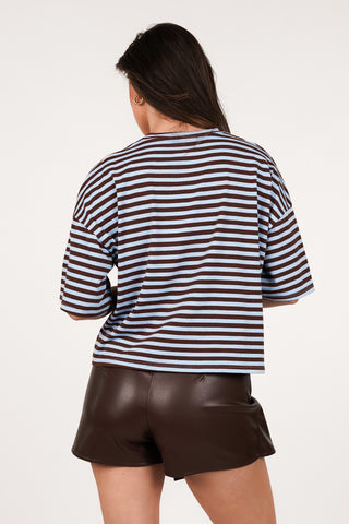 Boxy t-shirt gestreept blauw/bruin - Zenna