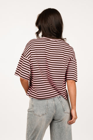 Boxy t-shirt gestreept roze/bruin - Zenna
