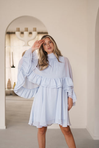 Bruiloftjurkje mesh met cape model blauw - Kristy