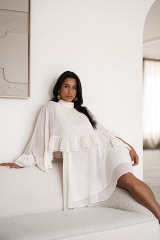 Bruiloftjurkje mesh met cape model creme - Kristy
