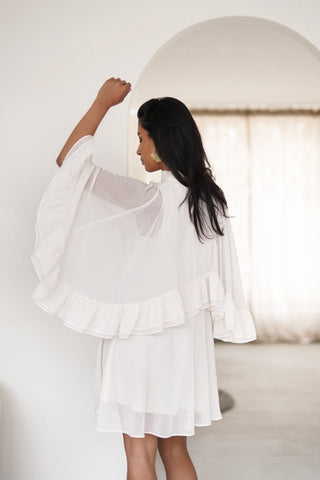 Bruiloftjurkje mesh met cape model creme - Kristy