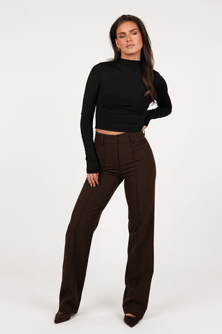 Bruine pantalon dames met wijd model - Rachel
