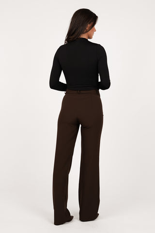 Bruine pantalon dames met wijd model - Rachel