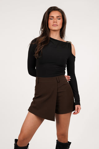 Bruine skort met overslag - Philou
