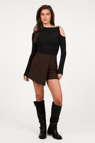Bruine skort met overslag - Philou