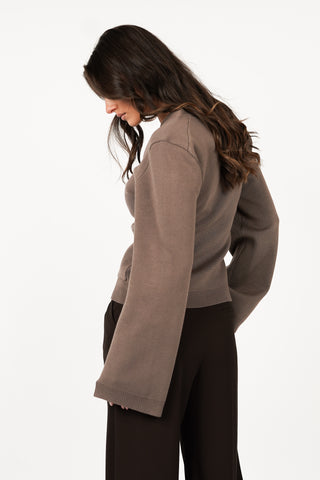 Cardigan getailleerd met zakken taupe - Elsa