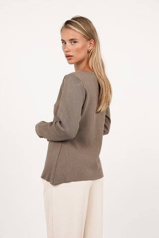 Cardigan met gouden knopen taupe - Kitty