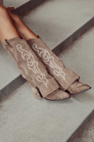 Cowboy laarzen met overslag khaki - Willow