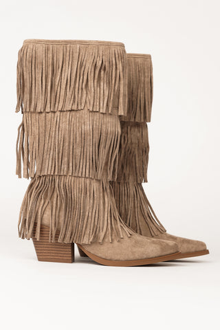 Cowboy laarzen suede met franjes khaki - Camille