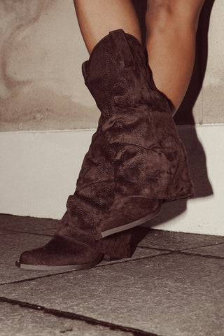 Cowboy laarzen suede met overslag bruin - Lorence