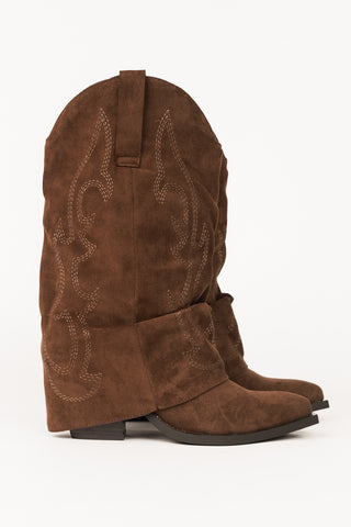 Cowboy laarzen suede met overslag cognac - Lorence