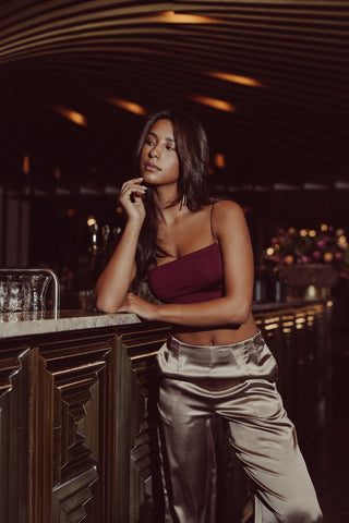 Crop top bordeaux met spaghettibandjes - Bless