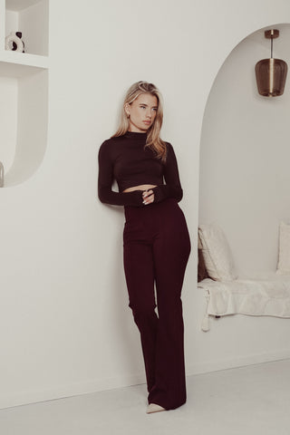 Crop top met lange mouwen bruin - Zosja