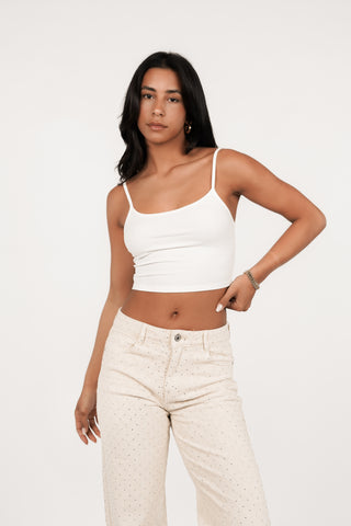 Crop top met rib wit - Kaja