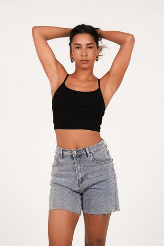 Crop top met rib zwart - Kaja