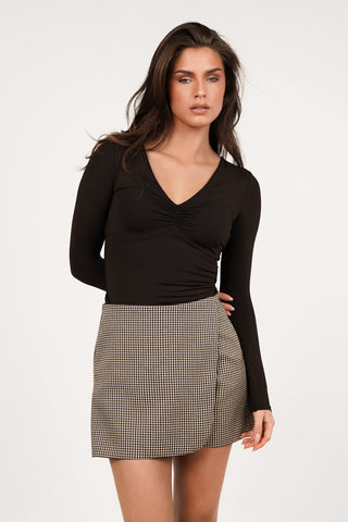 Crop top met v hals bruin - Berit