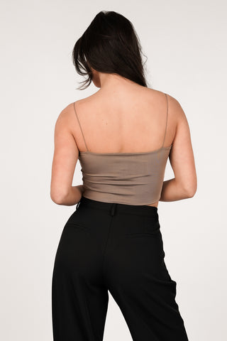 Crop top taupe met spaghettibandjes - Bless