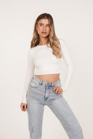 Crop top wit met lange mouwen - Leela