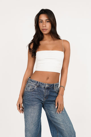Crop top wit met spaghettibandjes - Bless