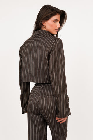 Cropped blazer met strepen bruin - Heidi